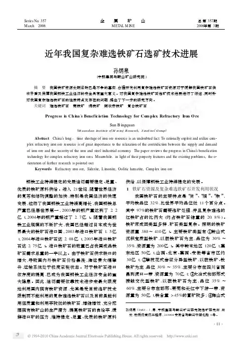近年我国复杂难选铁矿石选矿技术进展_孙炳泉