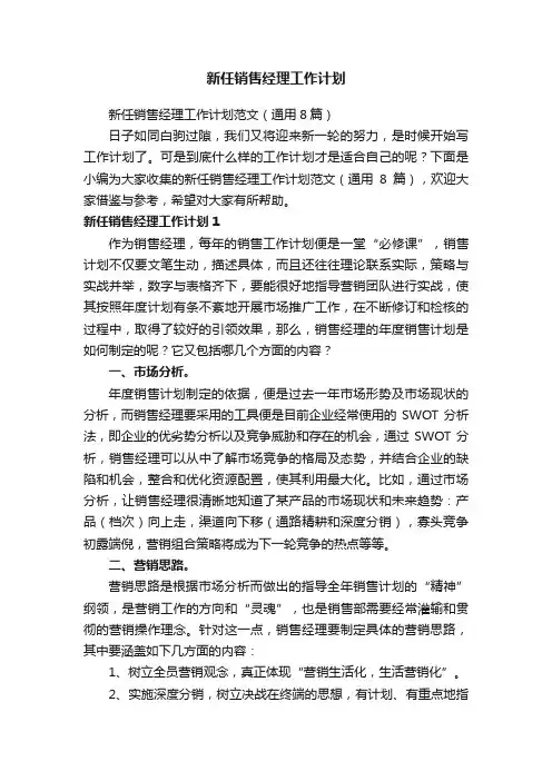 新任销售经理工作计划