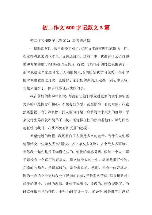 初二作文600字记叙文3篇