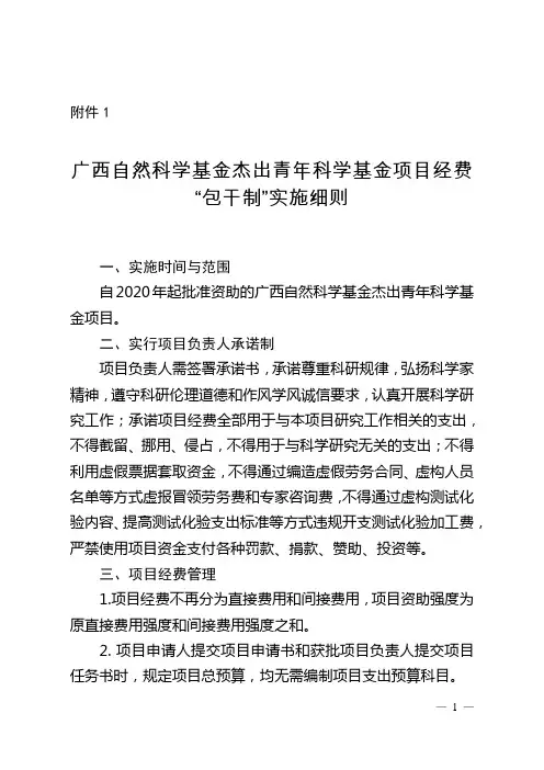 广西自然科学基金杰出青年科学基金项目经费“包干制”实施细则