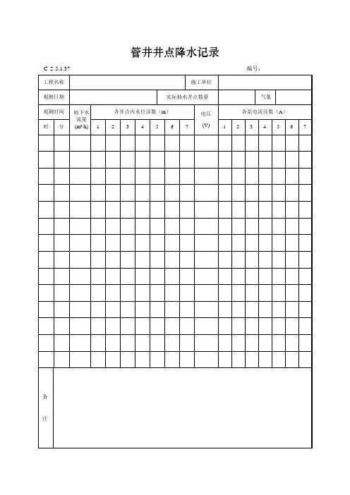 管井井点降水记录