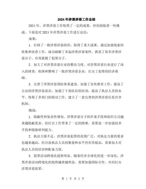 2024年涉黑涉恶工作总结