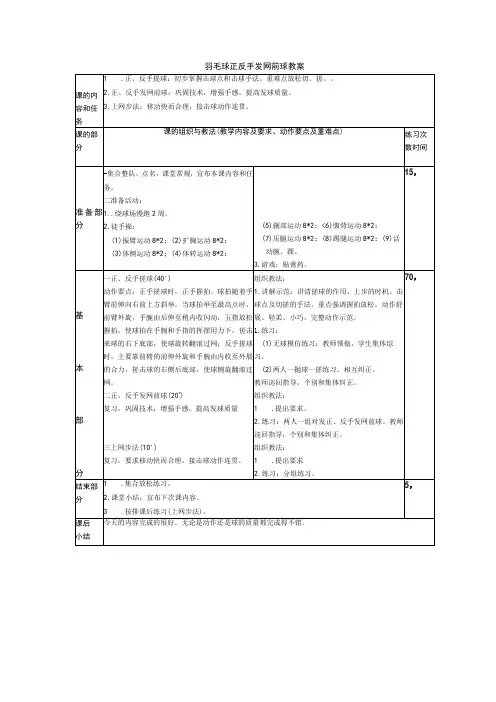 羽毛球正反手发网前球教案