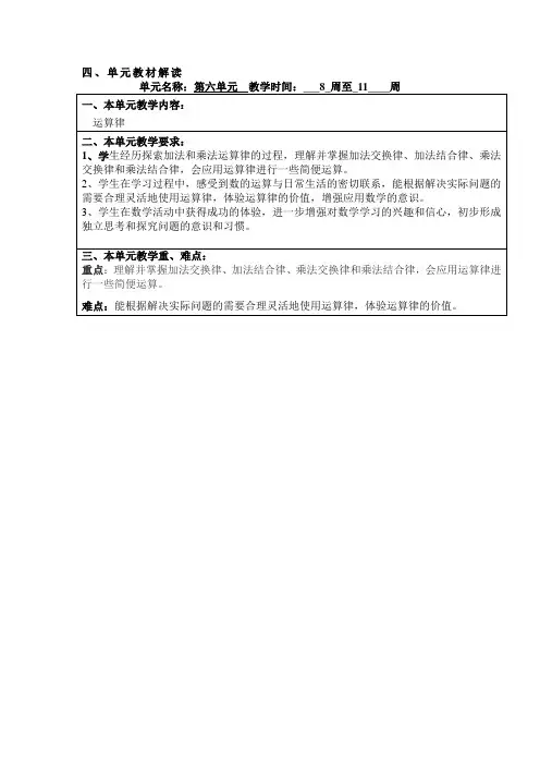 最新苏教版四年级下册数学第六单元教案