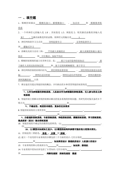 神经网络与模糊控制考试题及答案