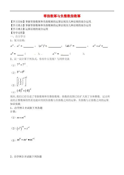 山东省烟台市黄务中学六年级数学下册 6.4 零指数幂与