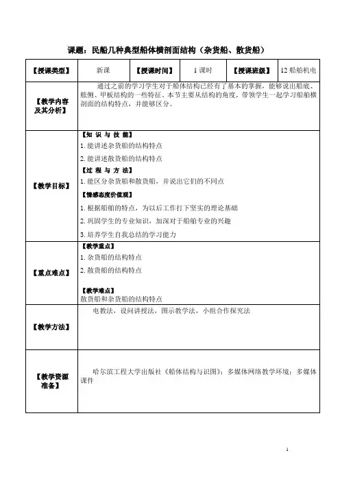 民船几种典型船体横剖面结构