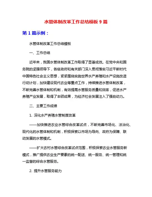 水管体制改革工作总结模板9篇