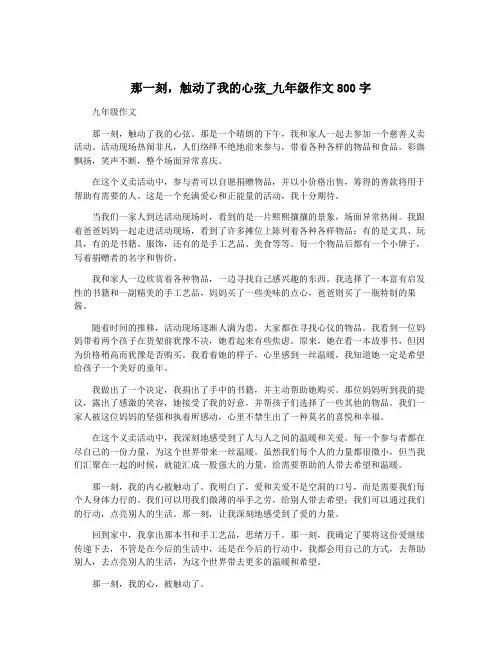 那一刻,触动了我的心弦_九年级作文800字