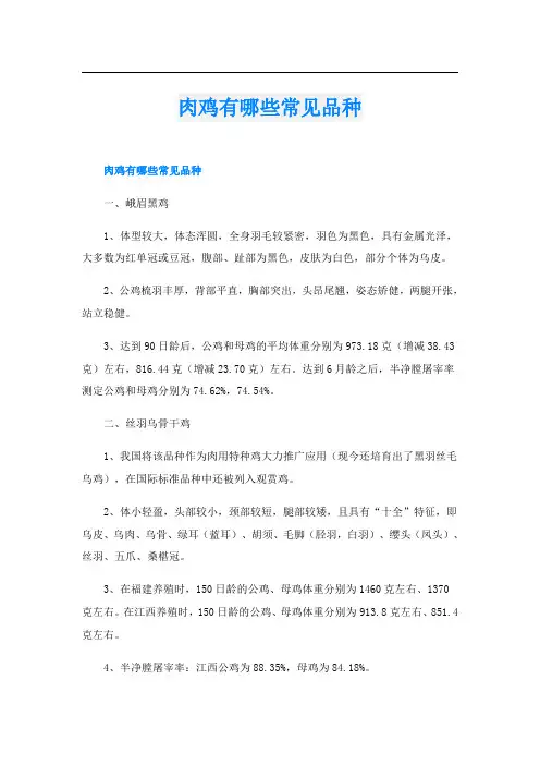 肉鸡有哪些常见品种