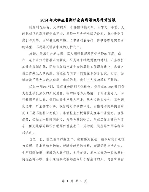 2024年大学生暑期社会实践活动总结简洁版（3篇）