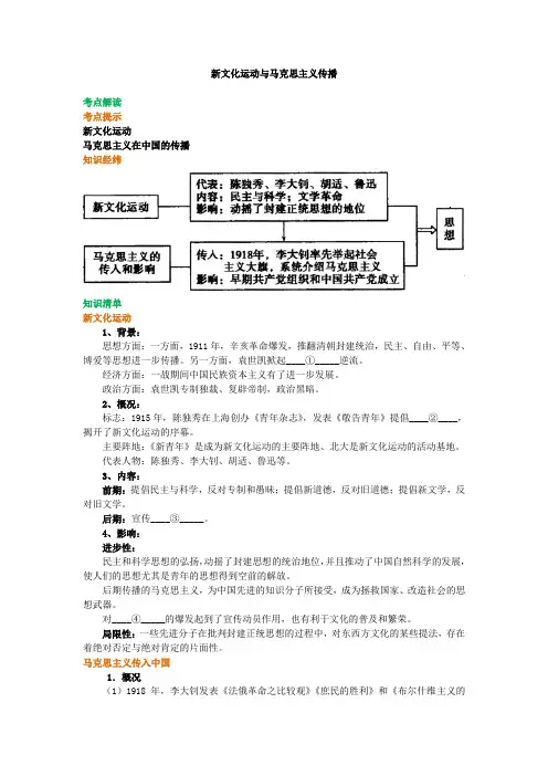高中历史 知识点考点解析含答案 新文化运动与马克思主义传播01知识讲解