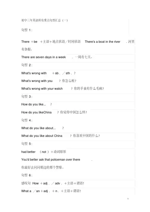 (完整版)初中三年英语所有重点句型汇总