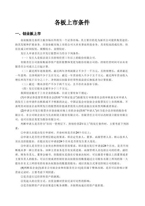 各板上市条件