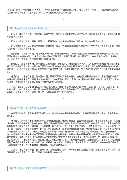中考满分作文优秀范文五篇800字：阳光