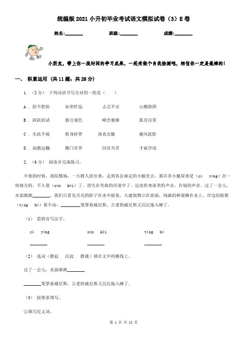 统编版2021小升初毕业考试语文模拟试卷(3)E卷
