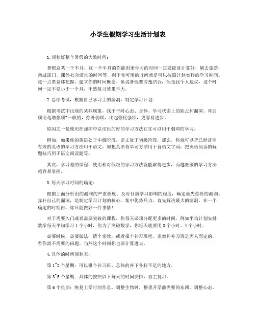 小学生假期学习生活计划表