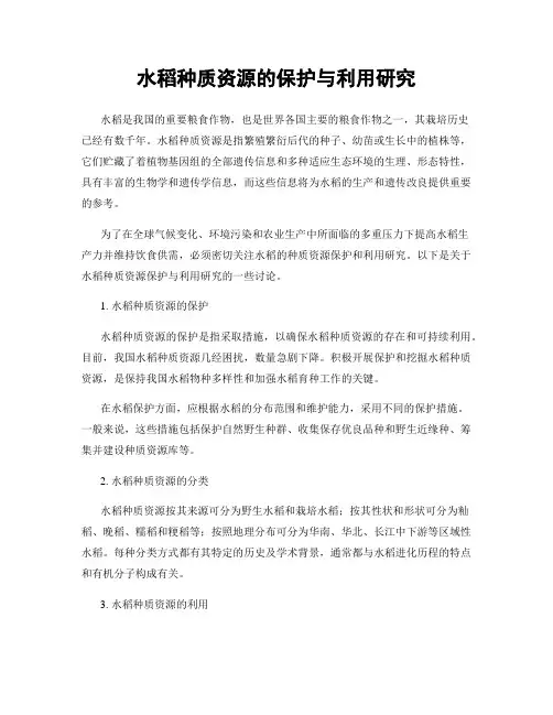 水稻种质资源的保护与利用研究