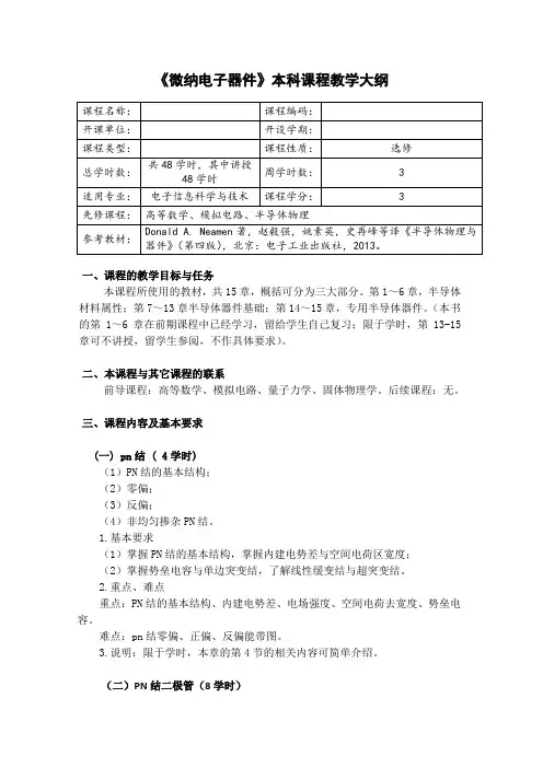 微纳电子器件-本科教学大纲