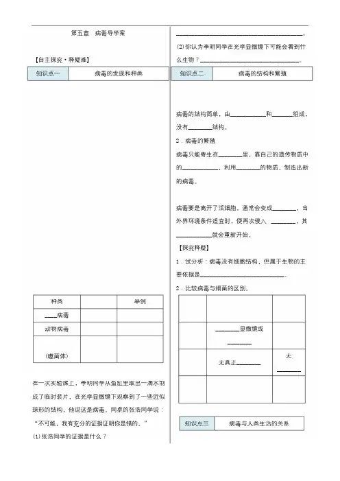 人教版八年级生物上册 病毒导学案金品
