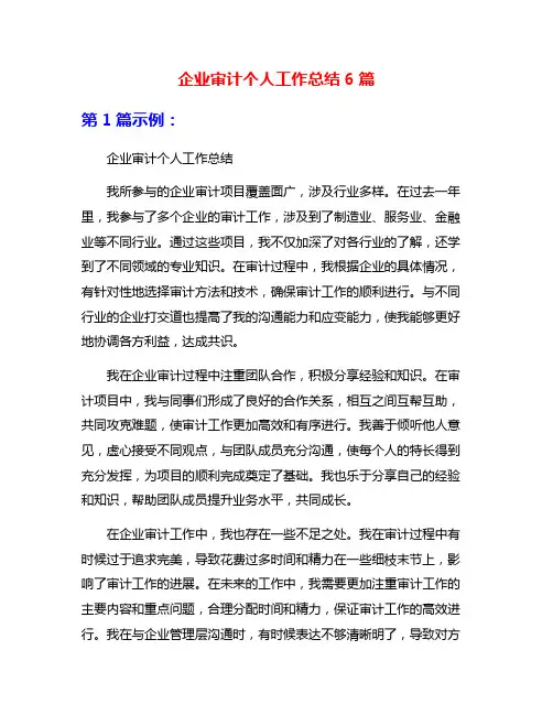 企业审计个人工作总结6篇