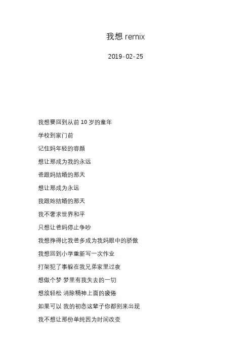 张雪飞—我想remix—歌词