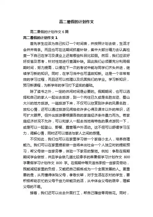 高二暑假的计划作文