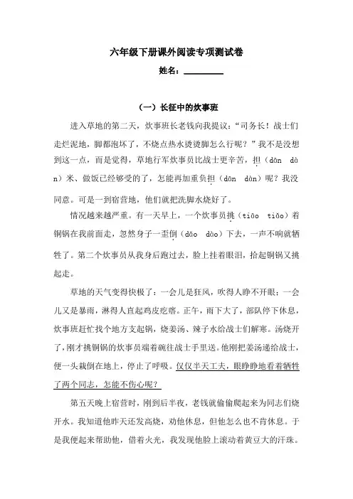 六年级下册语文试题-课外阅读专项测试卷  (含答案)人教统编版