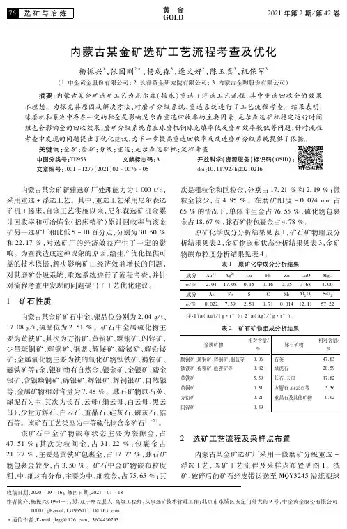 内蒙古某金矿选矿工艺流程考查及优化