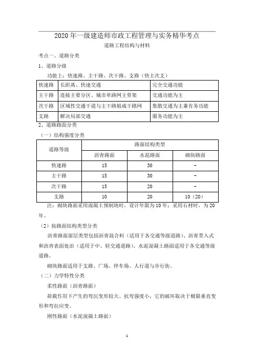 2020年一级建造师市政工程管理与实务精华考点
