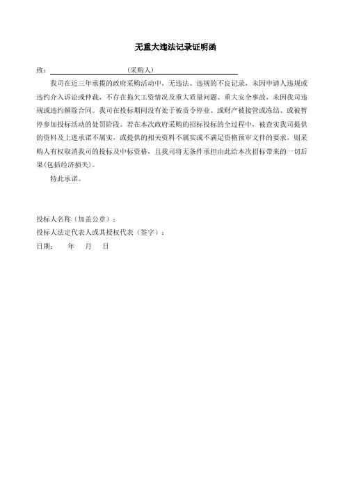 无重大违法记录证明函