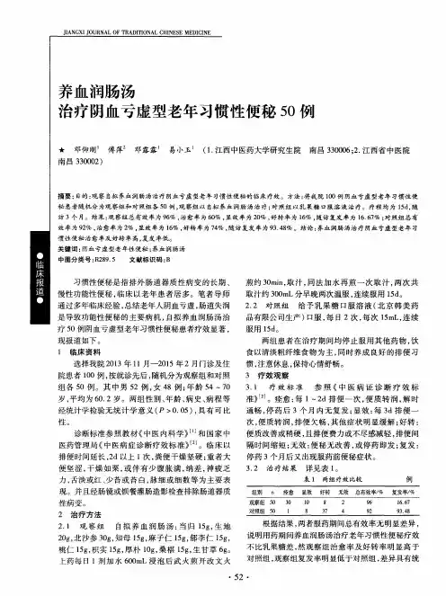 养血润肠汤治疗阴血亏虚型老年习惯性便秘50例