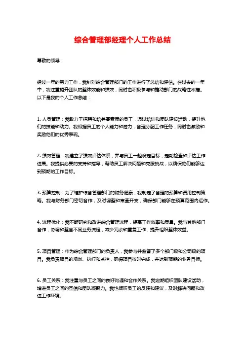综合管理部经理个人工作总结