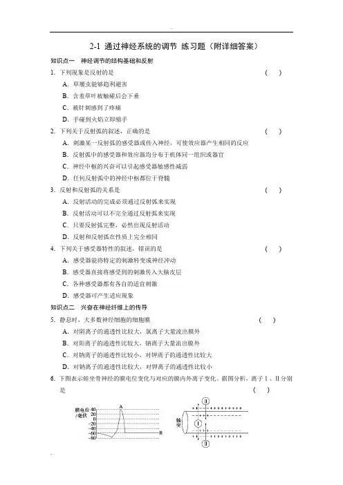 通过神经系统的调节练习题(附详细答案)