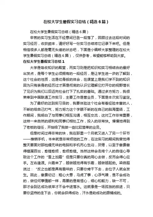 在校大学生暑假实习总结（精选6篇）