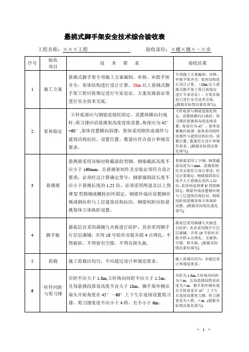 悬挑式脚手架安全技术综合验收表