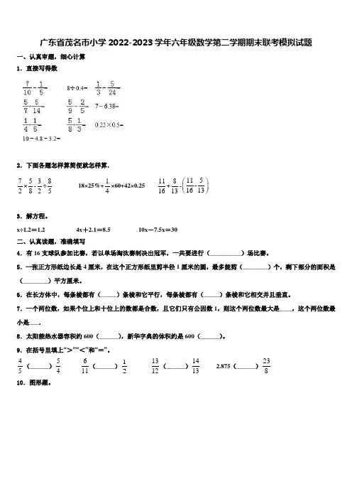 广东省茂名市小学2022-2023学年六年级数学第二学期期末联考模拟试题含解析
