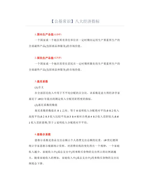 【公基常识考点】八大经济指标