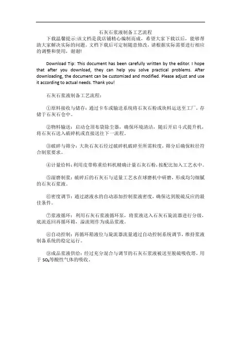石灰石浆液制备工艺流程