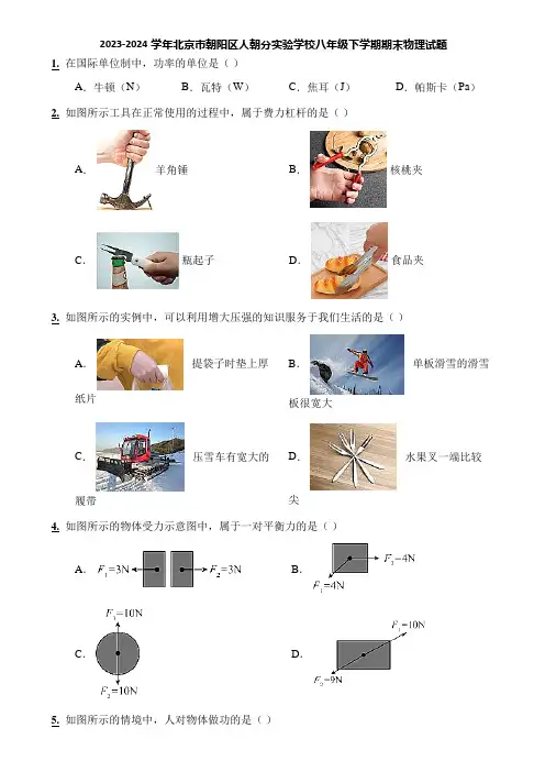 2023-2024学年北京市朝阳区人朝分实验学校八年级下学期期末物理试题