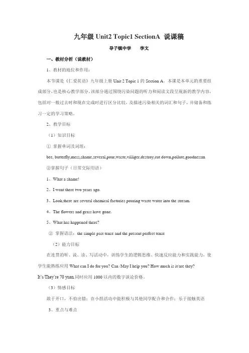 九年级英语Unit2Topic1SectionA说课稿