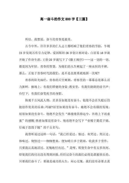 高一奋斗的作文800字【三篇】
