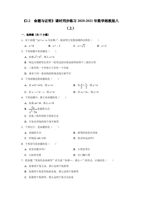 《2.2命题与证明》课时同步练习湘教版八年级数学上册