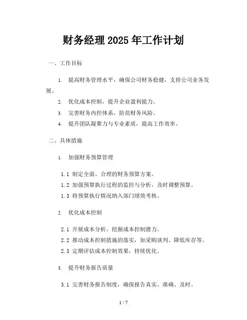财务经理2025年工作计划