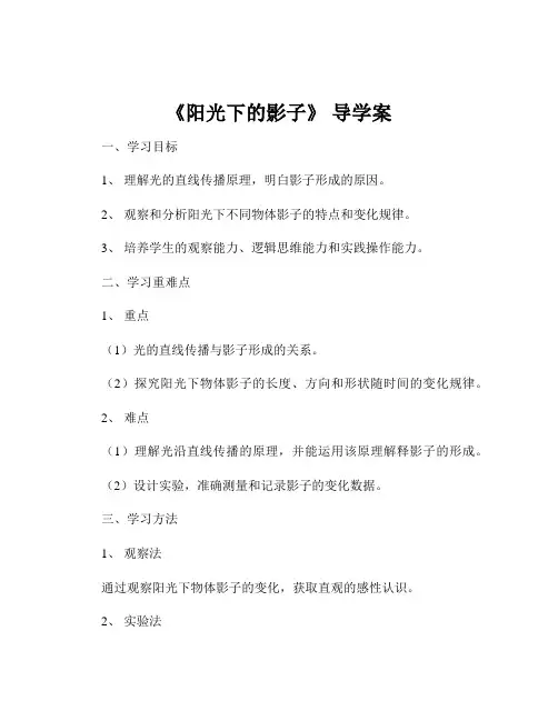 《阳光下的影子》 导学案