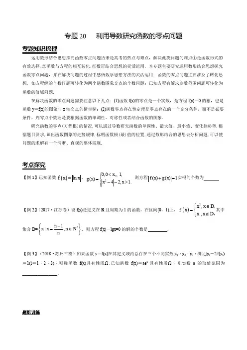 【2020年江苏省高考数学考点探究】专题20  利用导数研究零点问题(原卷版)