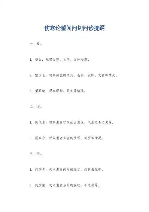 伤寒论望闻问切问诊提纲