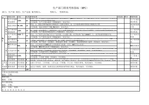 质量部KPI考核指标