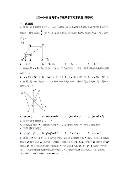 2020-2021青岛市九年级数学下期末试卷(带答案)