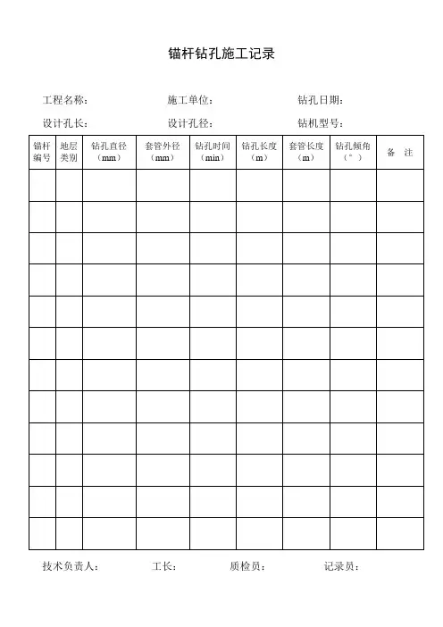 锚杆钻孔施工记录